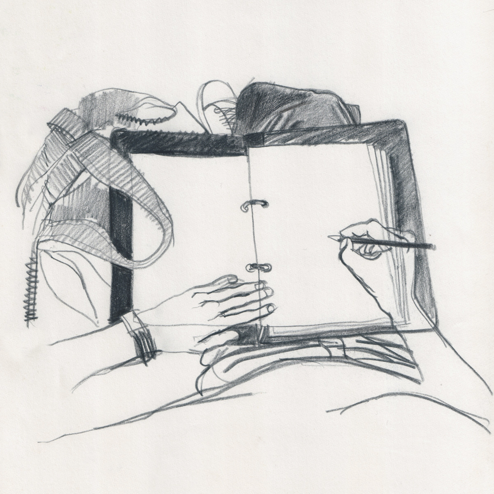 Drawing en plein air (self-portrait) 1965